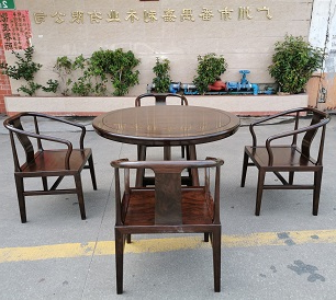 黑紫檀明式简约圆台配梳子餐椅